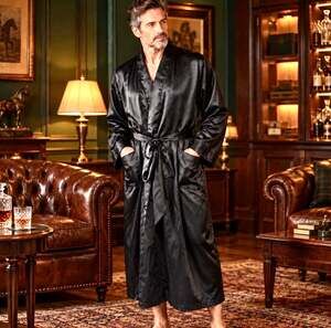 Vintage Christian Dior Monsieur 80s Black Satin Kimono Robe Unisex One Size